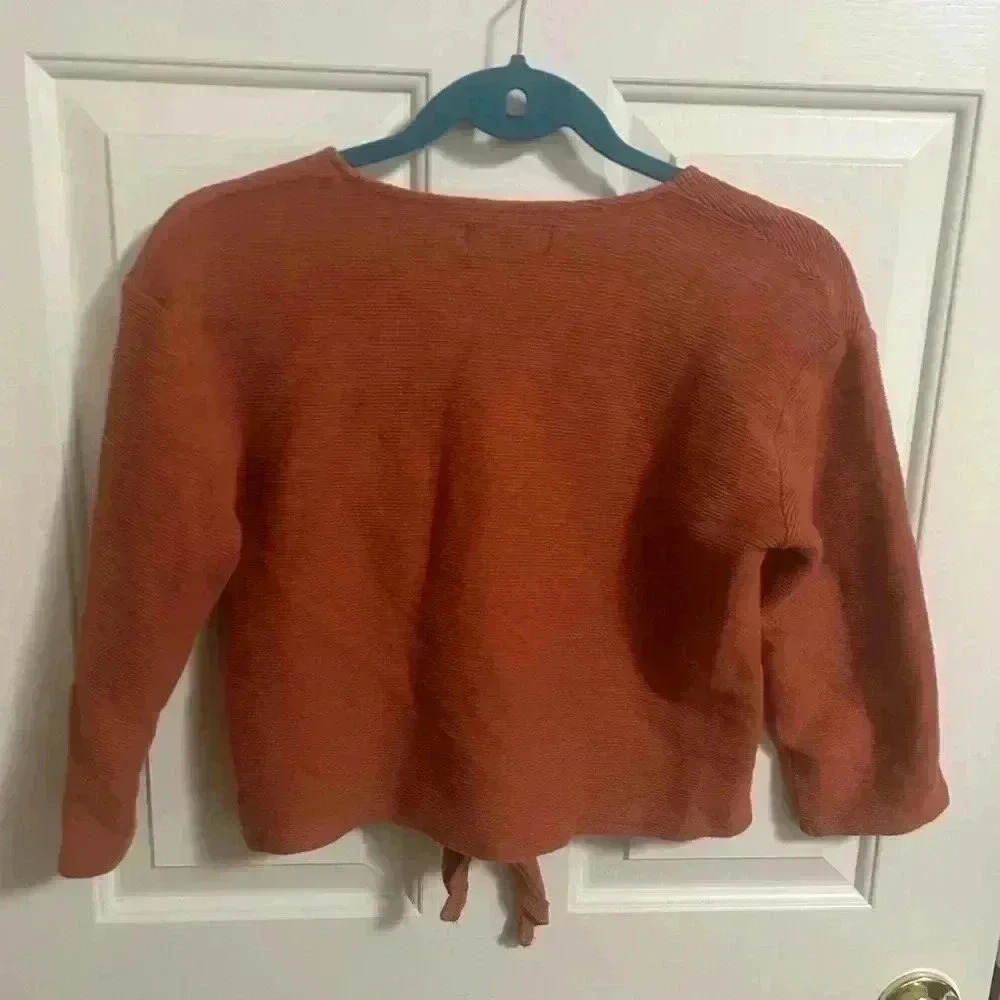 3/$30 Madewell Texture & Thread Long-Sleeve Tie-Front Top Rust Ribbed Small - Picture 6 of 6